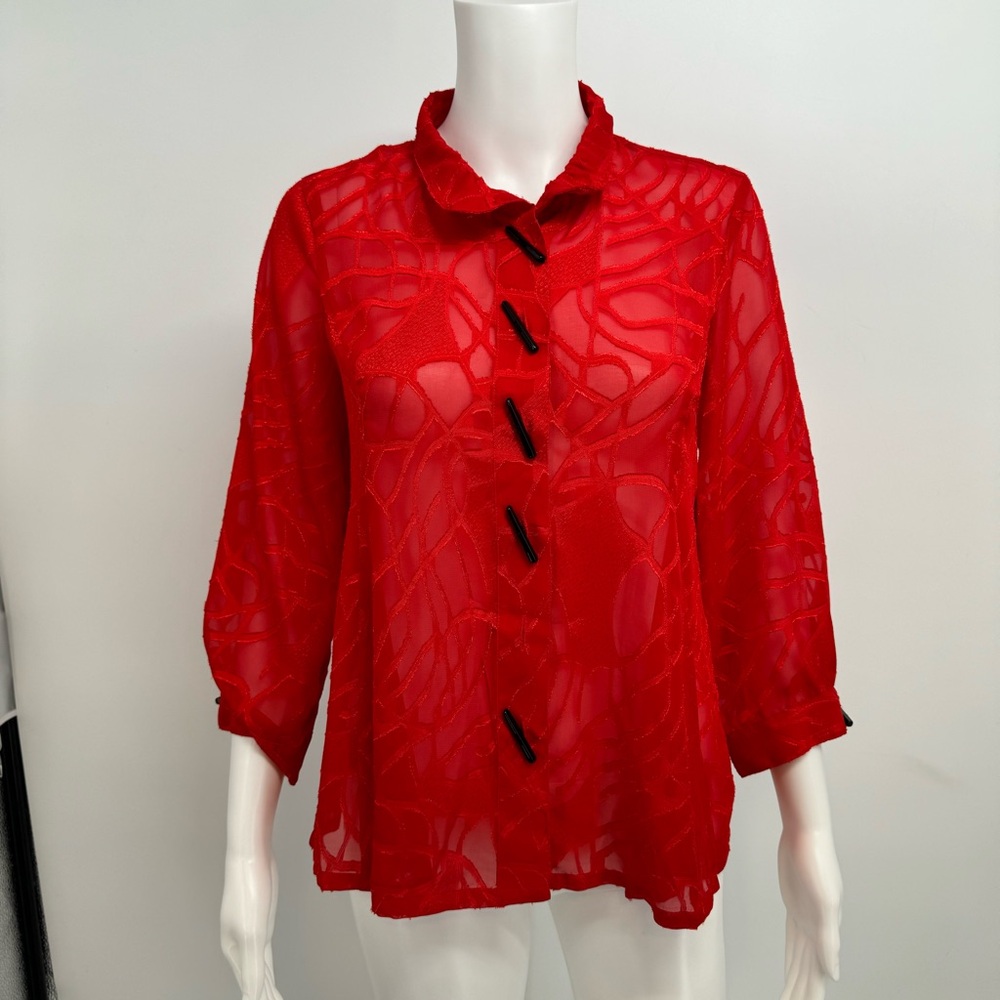 NWT Ali Miles  Woven Wire Collar 3/4 Sleeve Blouse Buttons Petite M New